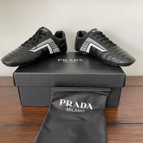 Prada 2EG285 Men's Black Leather Logo Lace-up Sneakers, Many sizes - Picture 5 of 16